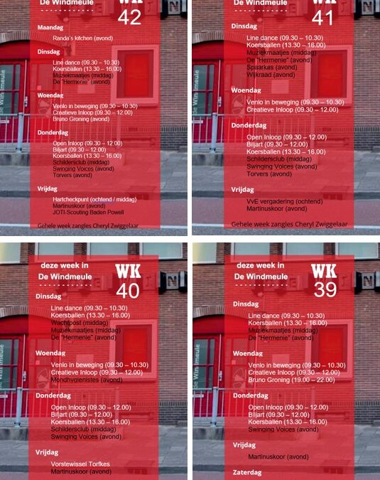 Weekprogramma de Windmeule: week 39-42